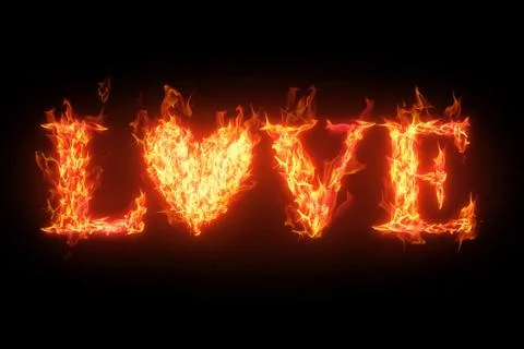 Fiery word love isolated over black 스톡 일러스트