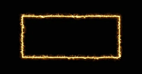 Fiery yellow red rectangle on a black background. Abstract rectangle, sun flame Stock Footage 197006447