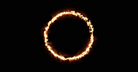 Fiery yellow red ring on a black background. Abstract circle of solar flame. A Stock Footage 174919401