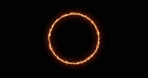Fiery yellow red ring on a black background. Abstract circle of solar flame. A Stock Footage 183568359