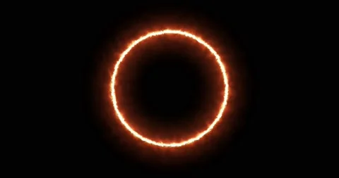 Fiery yellow red ring on a black background. Abstract circle of solar flame. A Stock Footage 195123181