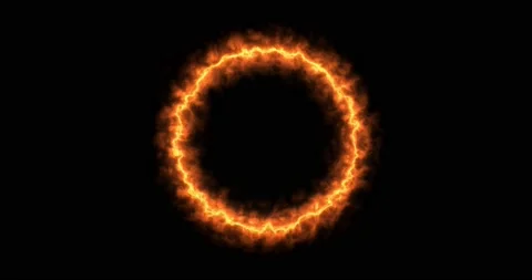 Fiery yellow red ring on a black background. Abstract circle of solar flame. A Stock Footage 196018911