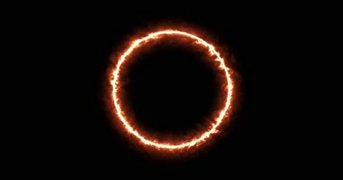 Fiery yellow red ring on a black background. Abstract circle of solar flame. A Stock Footage 197692056