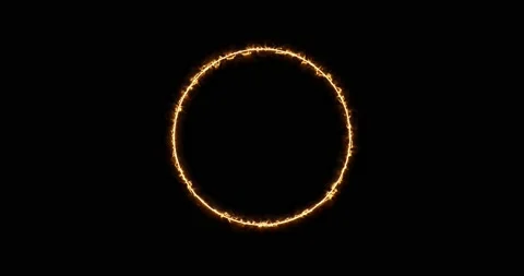 Fiery yellow red ring on a black background. Abstract circle of solar flame. A Stock Footage 198930537