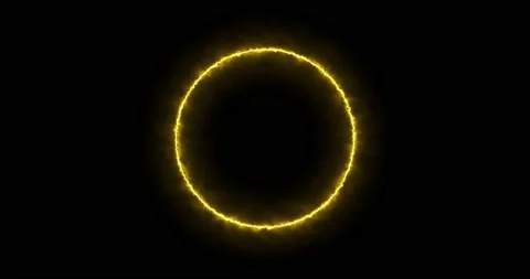 Fiery yellow red ring on a black background. Abstract circle of solar flame. A Stock Footage 200849888