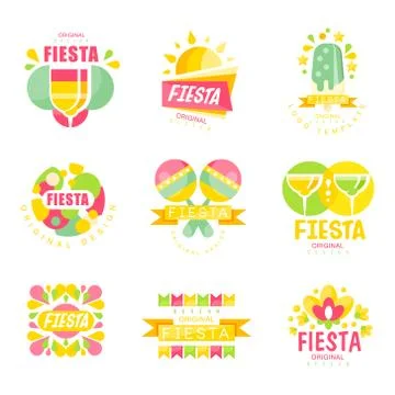 Fiesta logo original design set, labels for a holiday colorful vector Stock Illustration