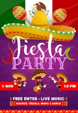 Fiesta party vector flyer with Mariachi peppers Stock Illustration