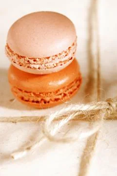 Fiestive macarons on gift present box, shaloow dof Stock Photos