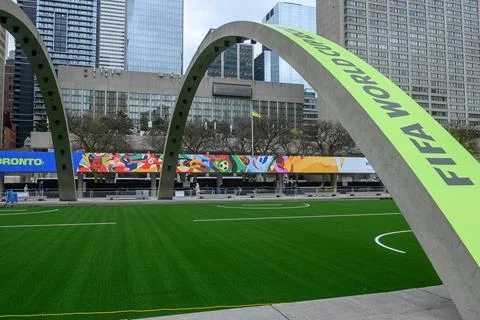 FIFA sign presented at Nathan Phillip Square in Toronto Stock Photos