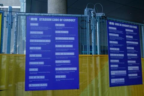 FIFA stadium code of conduct signs at a World Cup venue Foto stock