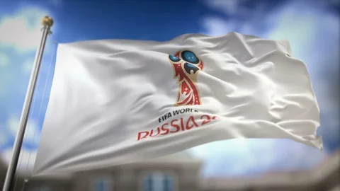FIFA World Cup 2018 Russia White Flag Waving Slow Motion Alpha Channel Stock Footage 89975401