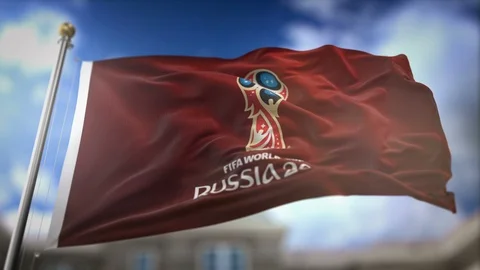 FIFA World Cup 2018 Russia Red Flag Waving Slow Motion. Alpha Channel Included Stock Footage 89986267