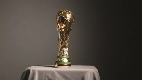 FIFA World Cup Gold Trophy - approaching full shot Video stock 233002189