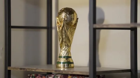 FIFA World Cup Gold Trophy - full shot on the shelf Video stock 233002200