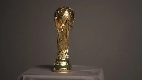 FIFA World Cup Gold Trophy - full shot approaching in slow motion Video stock 233002373