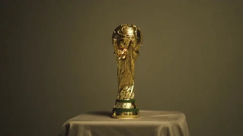 FIFA World Cup Gold Trophy - slowing approaching full shot Stock Footage 233002458