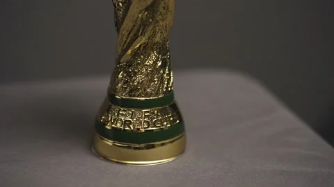 FIFA World Cup Gold Trophy - close up of bottom writing Video stock 233002525