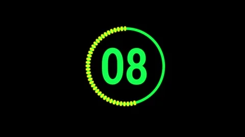 Fifteen second digital countdown timer with green numbers and progress circle Stock Footage 334995504