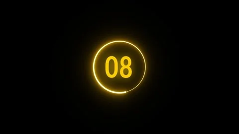 Fifteen second digital countdown timer with bright yellow neon glow on dark Video stock 335194295