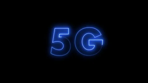 Fifth generation 5G cellular network blue neon glowing sign Stock Footage 119413008