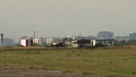 Fifth-generation multifunction fighter Su-57 lands on two main landing gear. Stock Footage 115395086