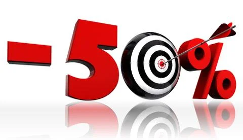Fifty per cent 50% red discount symbol with conceptual target Stock Illustration