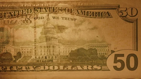 Fifty-Dollar Bill Illuminated Through Showing Watermarks And Ulysses Grant's Stock Footage 277623507