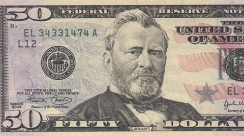 Fifty dollar note obverse dolly shot from left to right showing 50 symbols Stock Footage 61545562