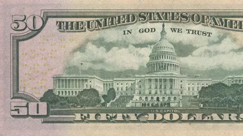 Fifty dollar note reverse dolly shot from left to right showing 50 symbols 4k Stock Footage 61547334