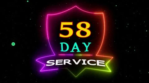 Fifty eight day service neon sign shield Stock Illustration