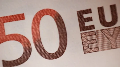 Fifty euro bill macro focus 스톡 동영상 87545883