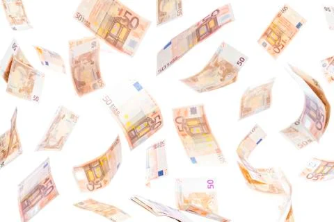 Fifty euro notes flying Stock Photos
