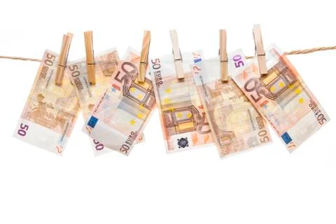 Fifty euro notes hanging Stock Photos