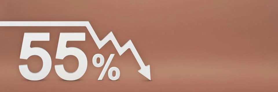 Fifty-five percent, the arrow on the graph is pointing down. Stock market crash Stock Illustration