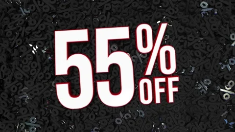 Fifty Five Percent Off Word Falling on Percent, Black &amp; Shiny Metal Percent Stock Footage 195948596