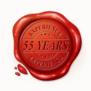 Fifty five years 3d red wax seal Stock Illustration