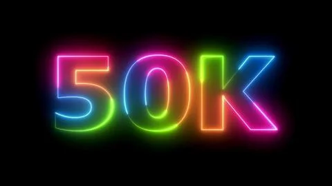 Fifty k text bright glowing neon sign Stock Illustration