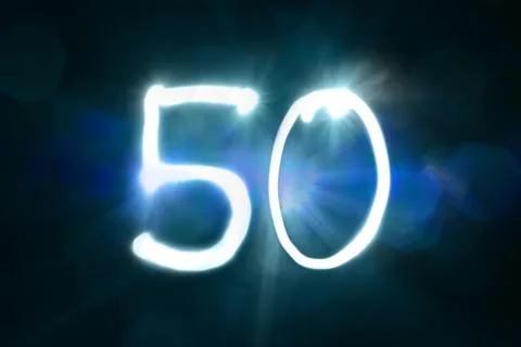 Fifty Numbers written with a flashlight during long exposure Stock Photos