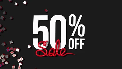 Fifty Percent Off 3D Render with Shiny &amp; Metal Materials, Special Sale Offer Stock Footage 190365909