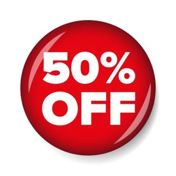 Fifty percent off button red Stock Illustration