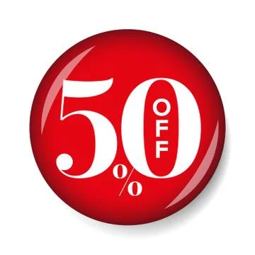 Fifty percent off button red Stock Illustration