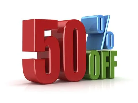 Fifty percent off, This is a computer generated and 3d rendered picture Illustrazione stock