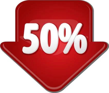 Fifty percent down arrow bubble illustration Illustrazione stock