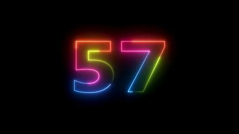 Fifty seven neon light glowing number sign Stock Illustration