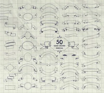 Fifty Vector Pen Drawing Ribbons, Banners, Frames イラスト素材