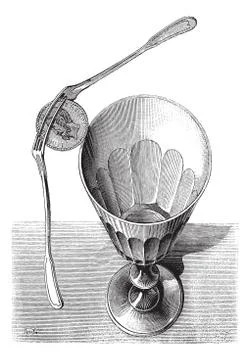 Fig. 2. The Balancing Forks magic trick, vintage engraving. Stock Illustration