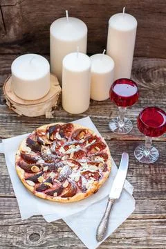 Fig and Pecan Pie or tart, homemade pie crust with figs, brown sugar, butte.. Stock Photos