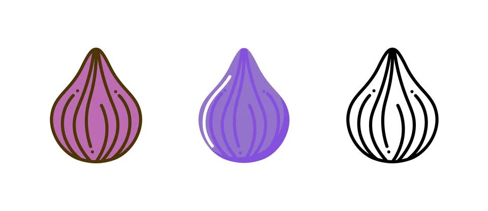 Fig cartoon vector fruit icon illustration. Fig fruit purple flat line icon set Stock Illustration