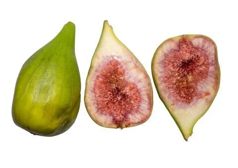Fig cut in half. Fresh raw fruit. Fig. Figs with seeds. The pulp of a juicy f Stock Photos