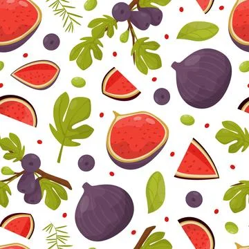 Fig Food Seamless Pattern Design with Ripe Fruit with Purple Skin Vector 스톡 일러스트